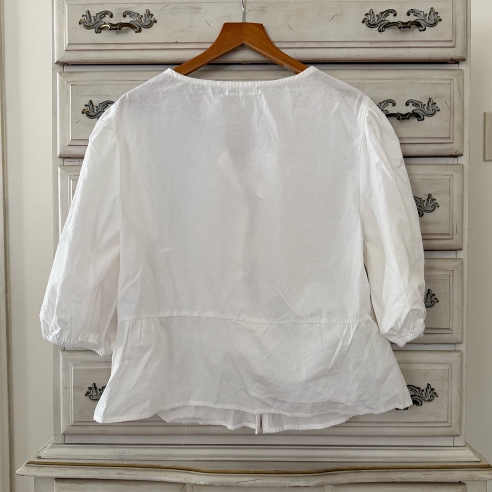 White Bow Tie Front Blouse Top - Picture 3 of 4